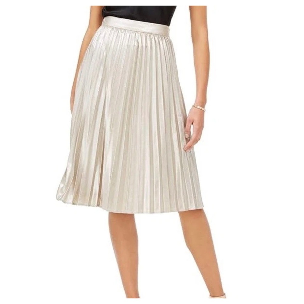 Adrianna Papell Womens Metallic Champagne Gold Pleated Midi Skirt Size 8